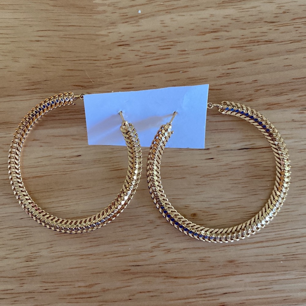 Two Inch Hoop Earrings Gold - Picture 2 of 4